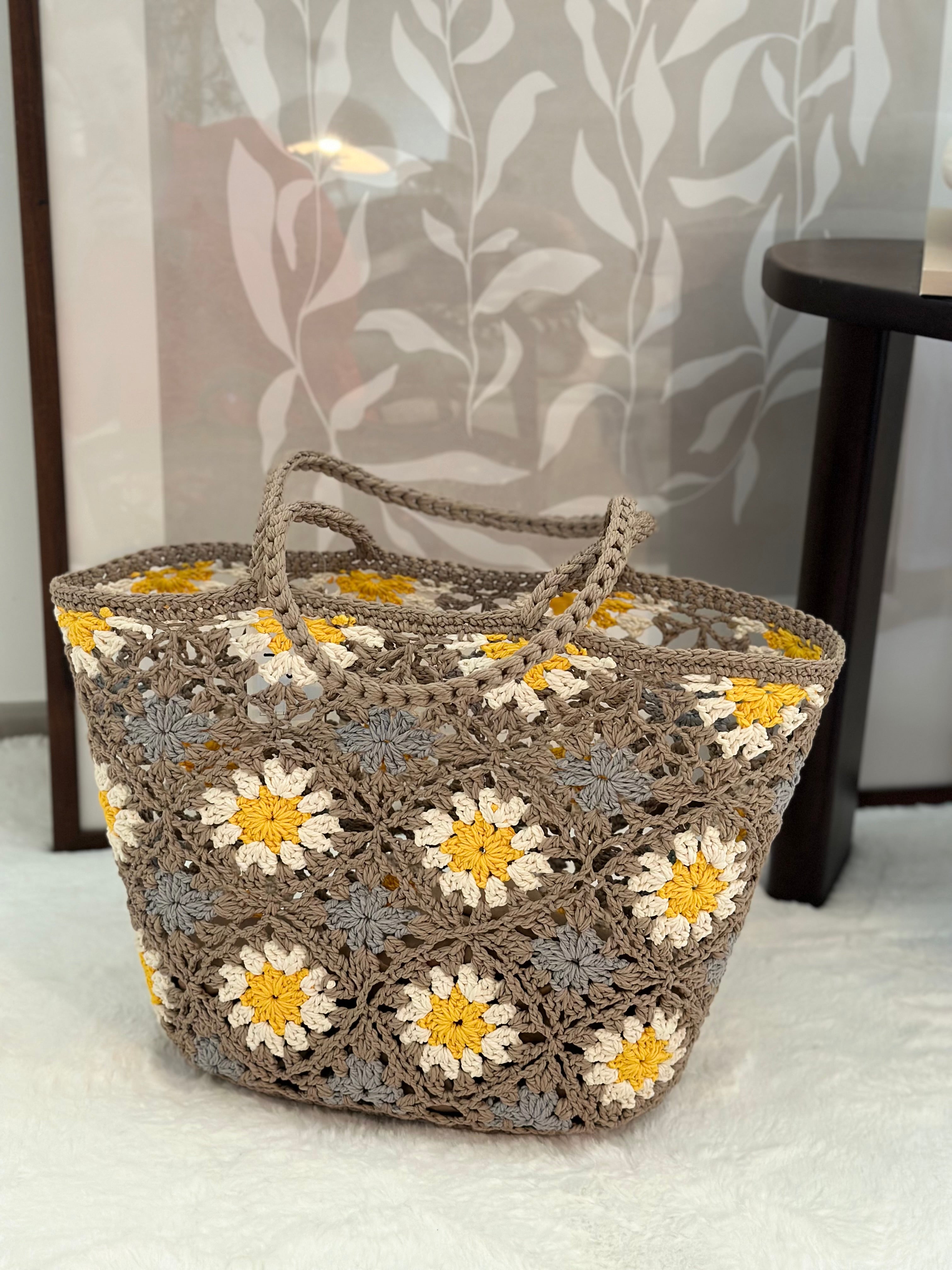 Panier Marguerites Beige