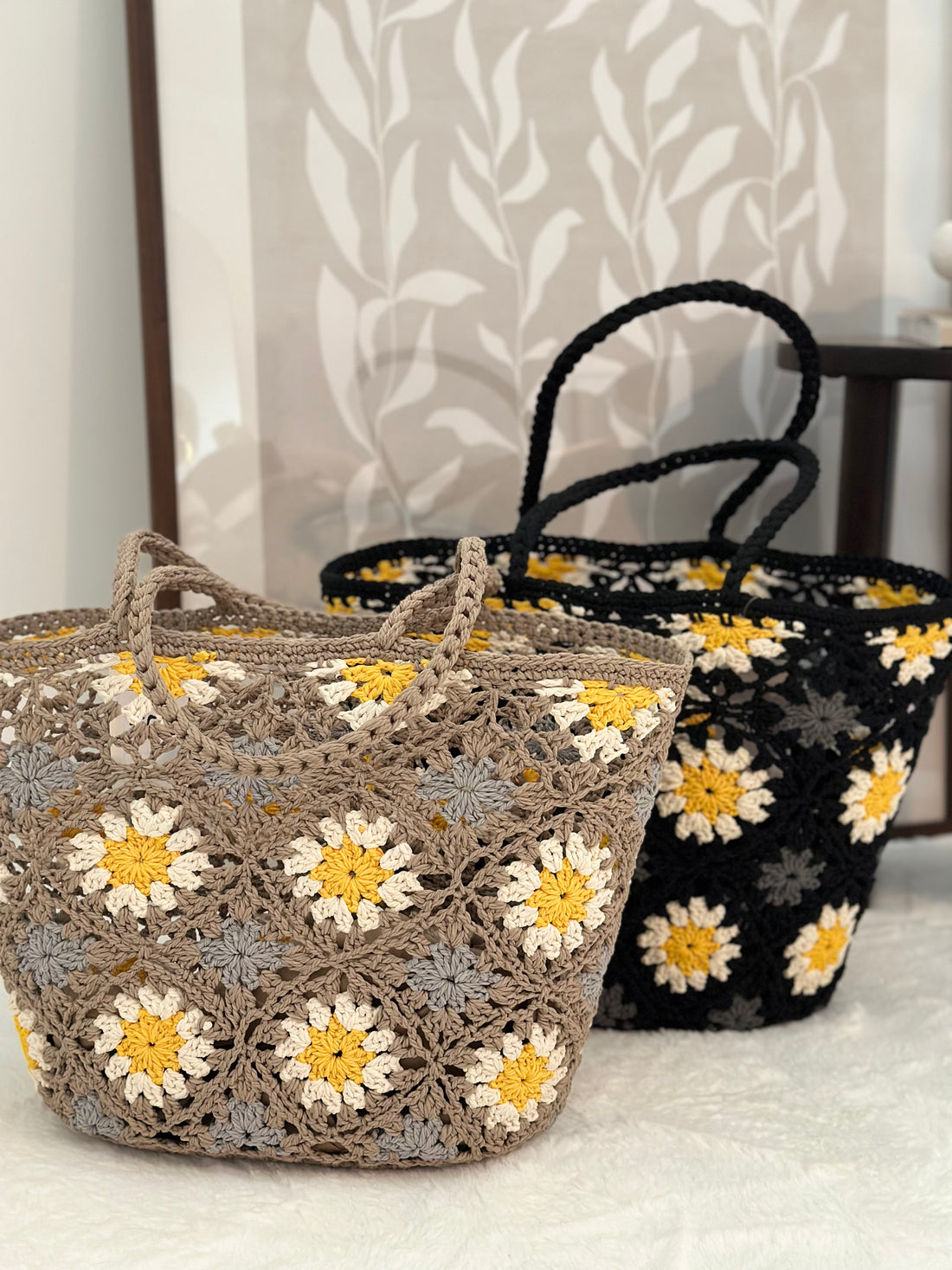 Panier Marguerites Beige