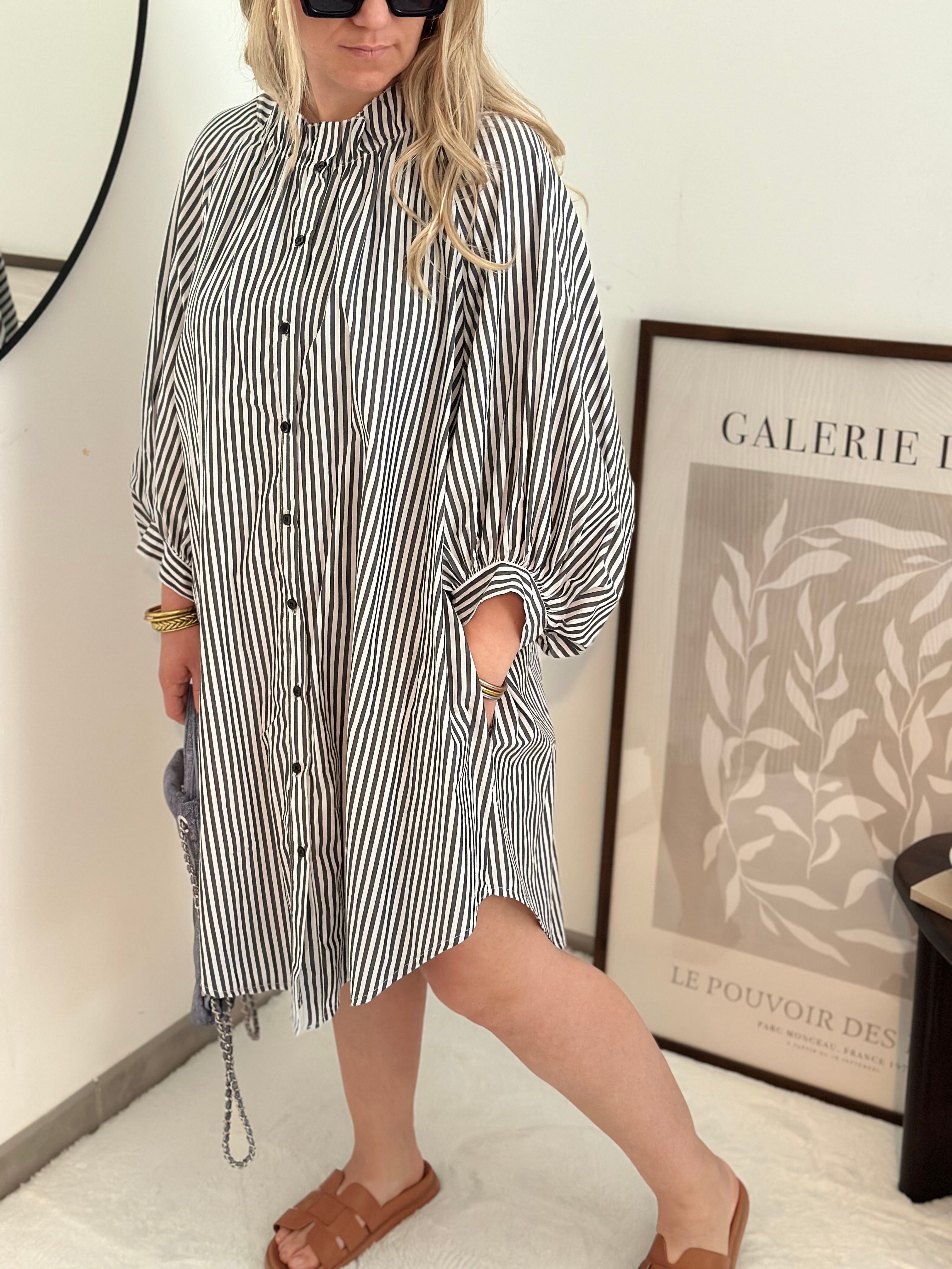 Robe Chemise rayé Grise