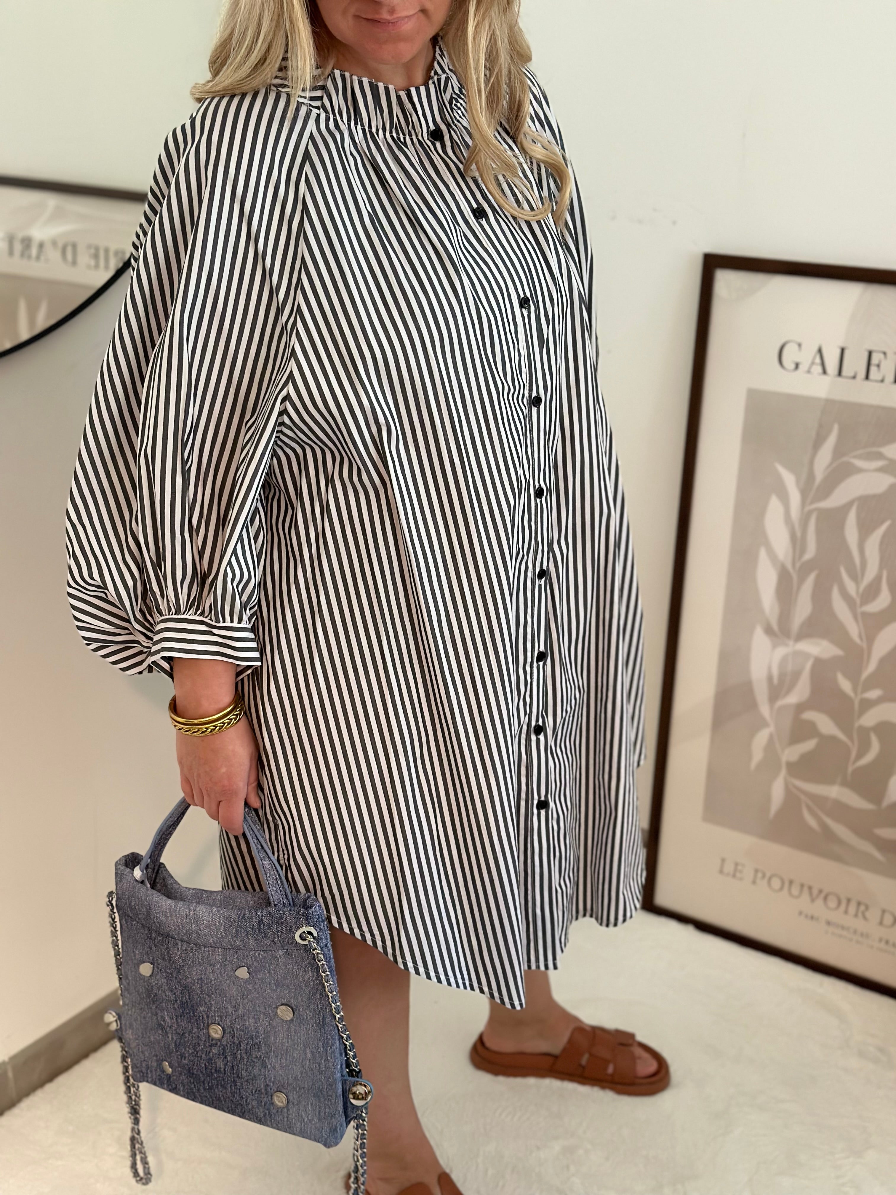 Robe Chemise rayé Grise