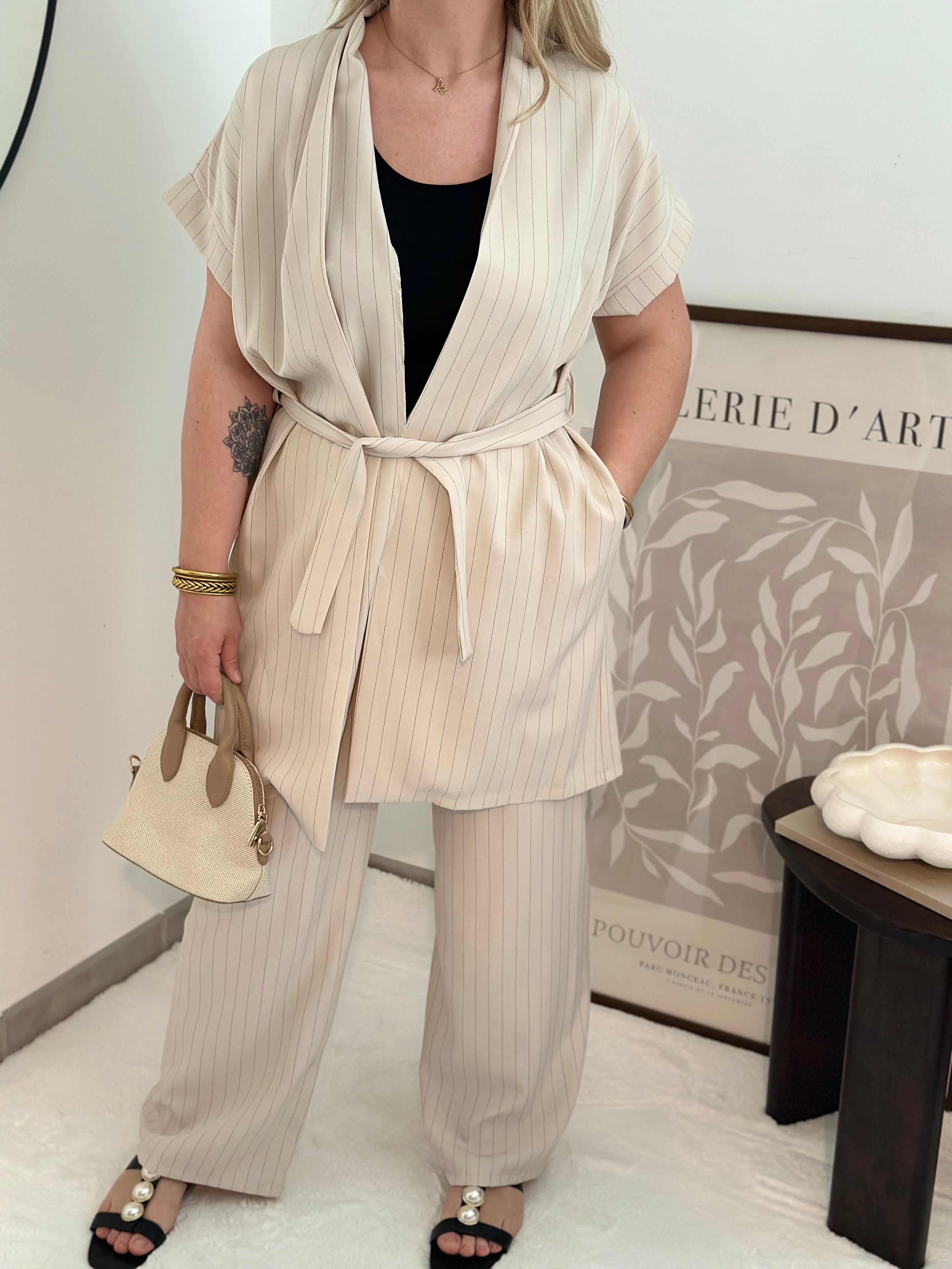 Ensemble rayé Beige MONA