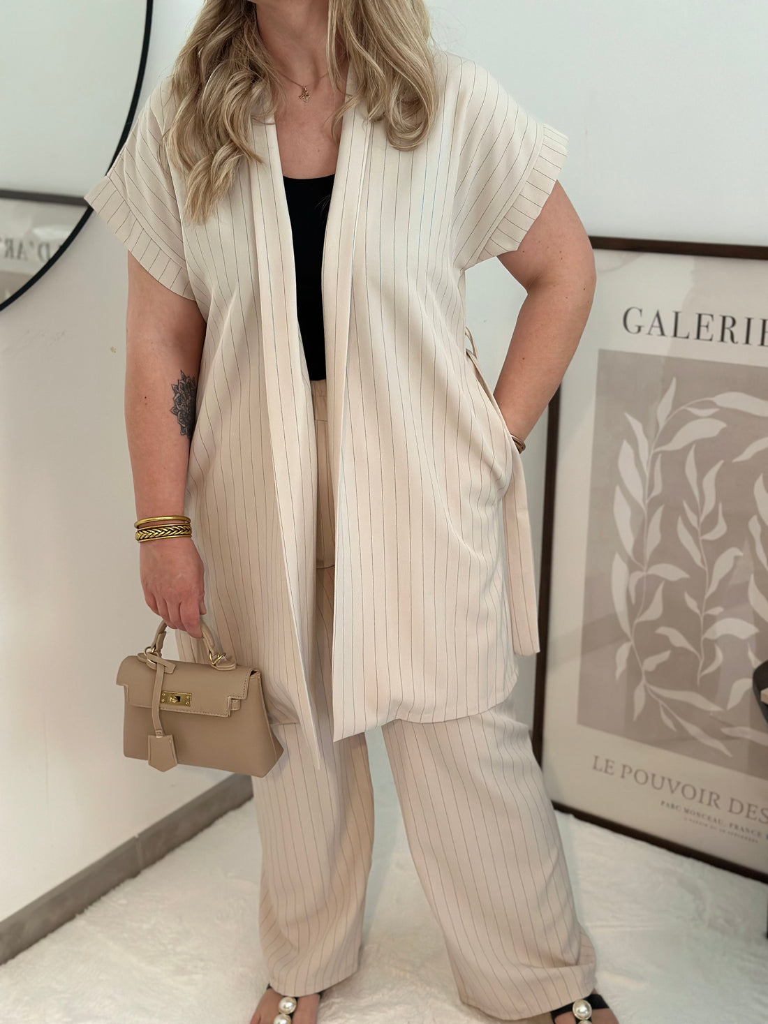 Ensemble rayé Beige MONA