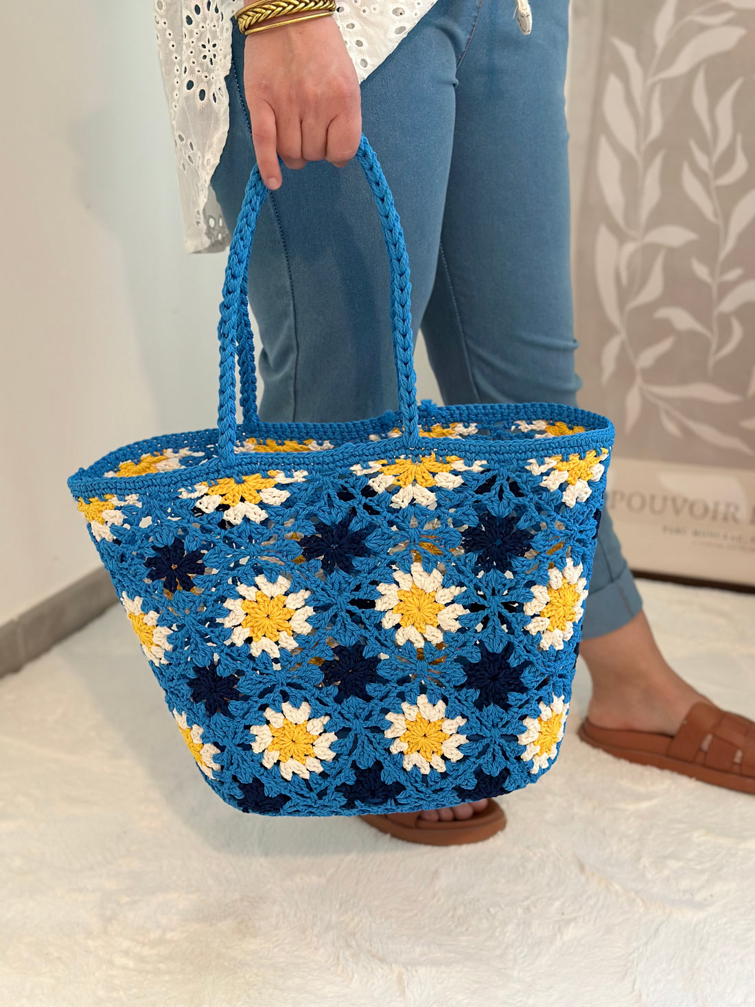 Panier Marguerites Bleu