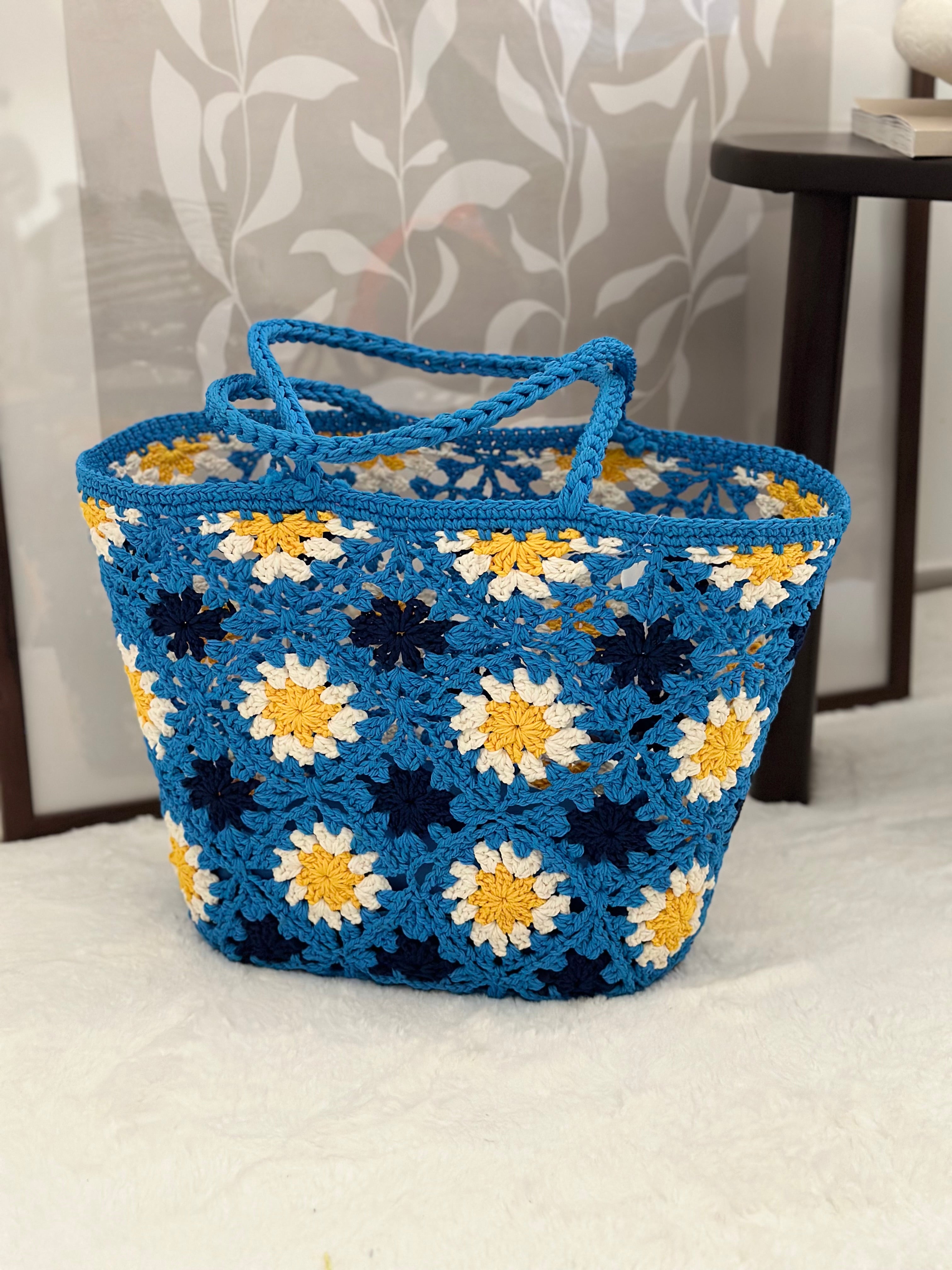 Panier Marguerites Bleu