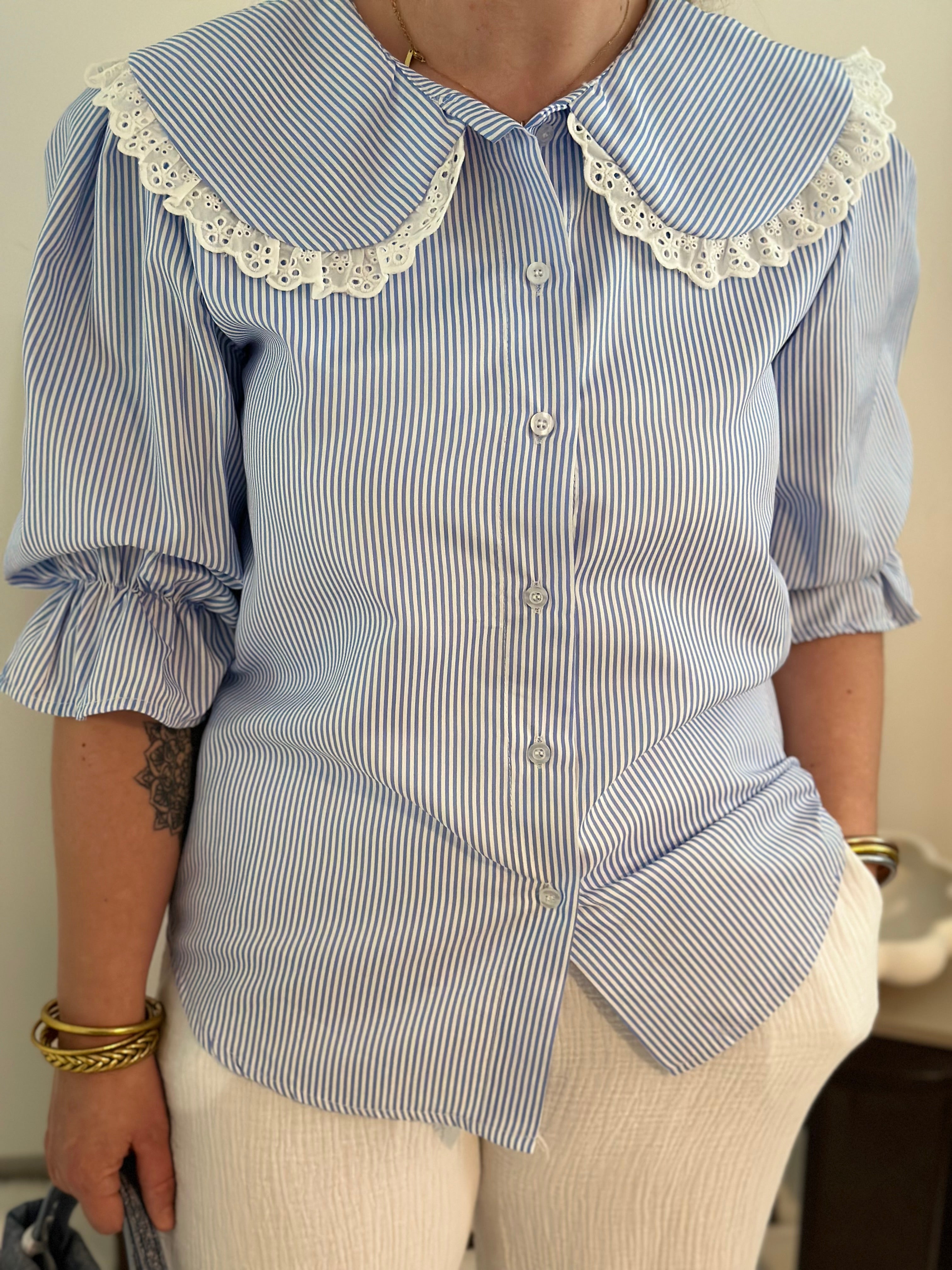 Chemise Col Claudine Bleu