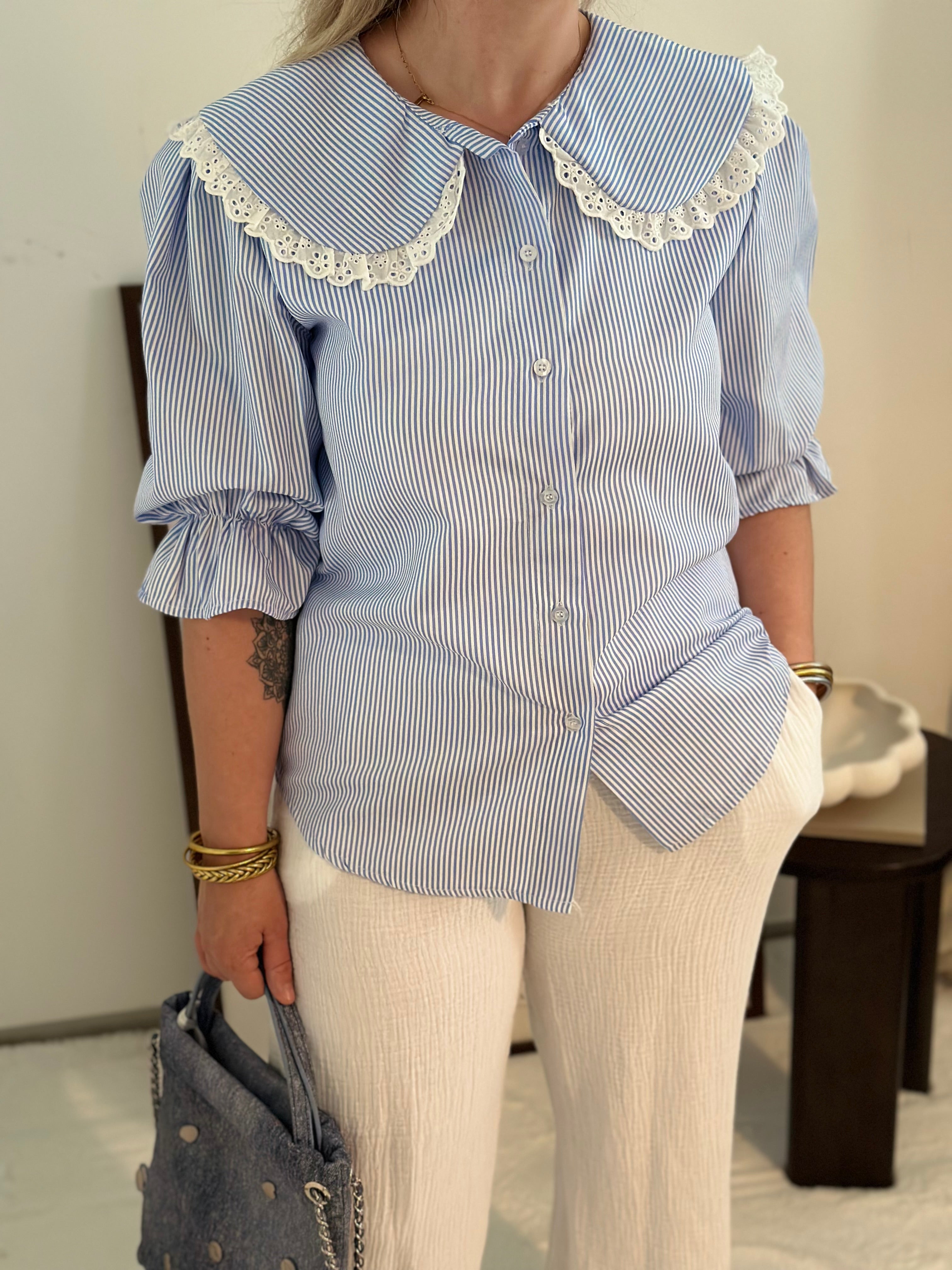 Chemise Col Claudine Bleu