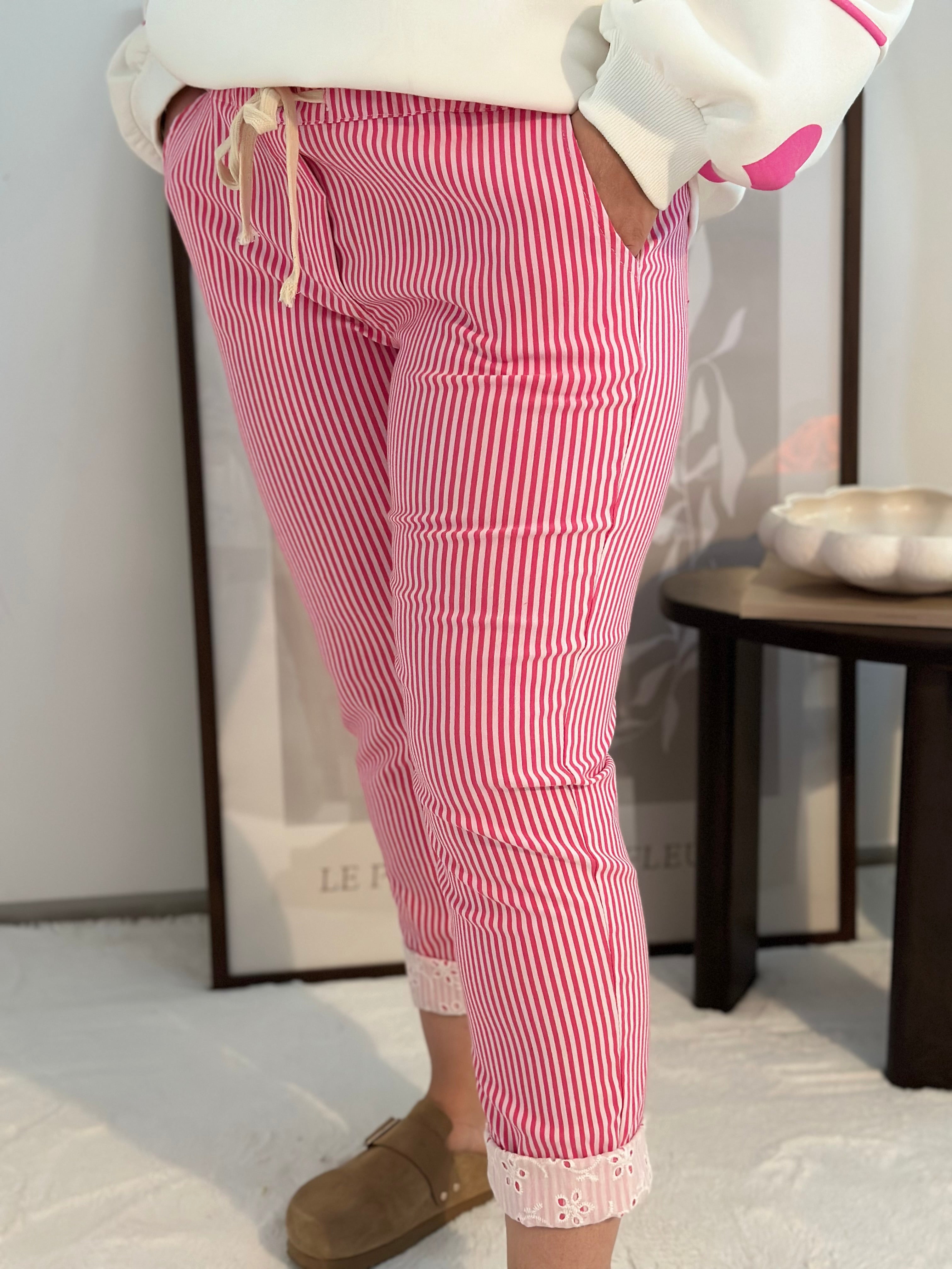 Pantalon Rayé Rose
