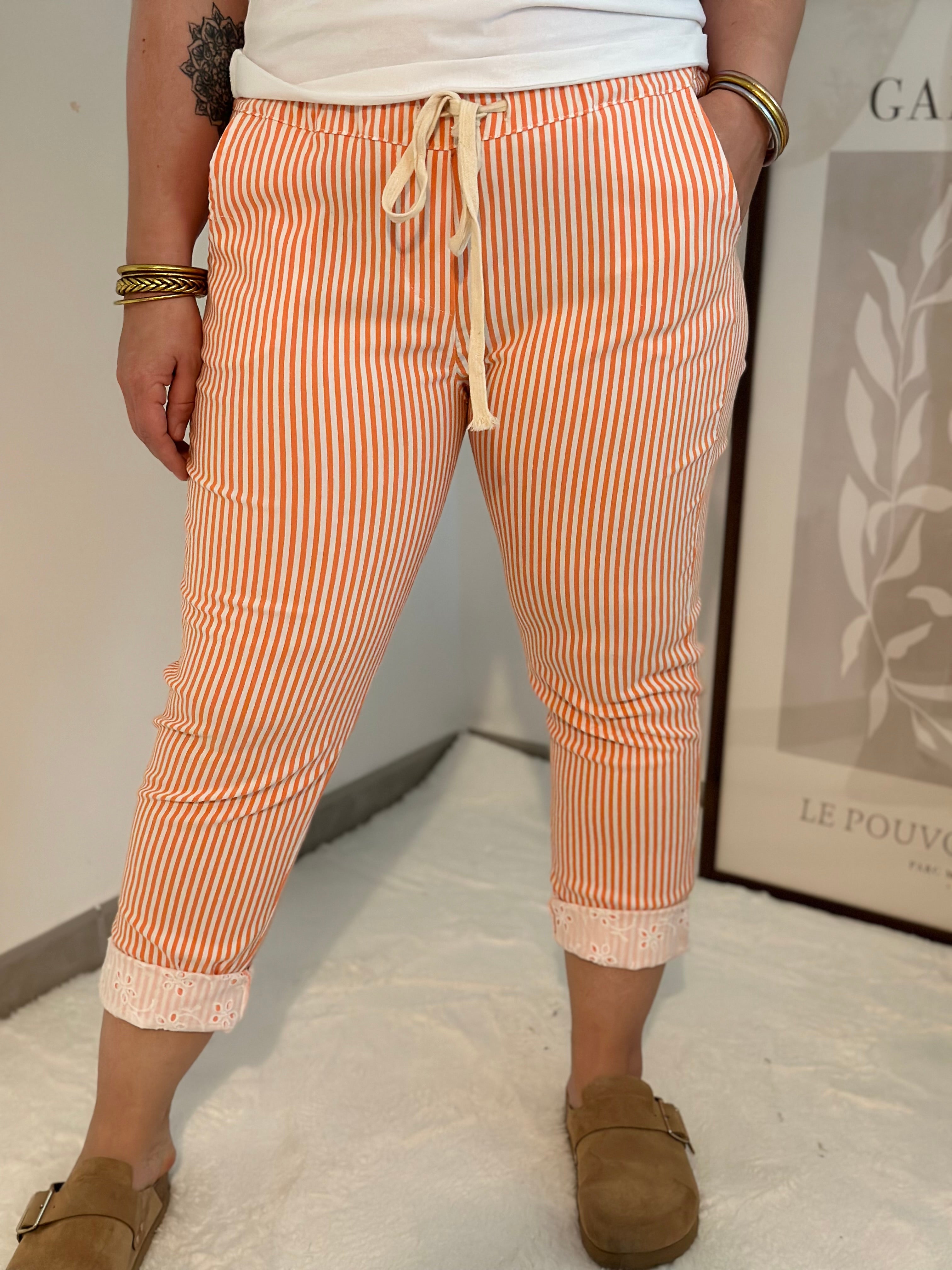 Pantalon Rayé Orange