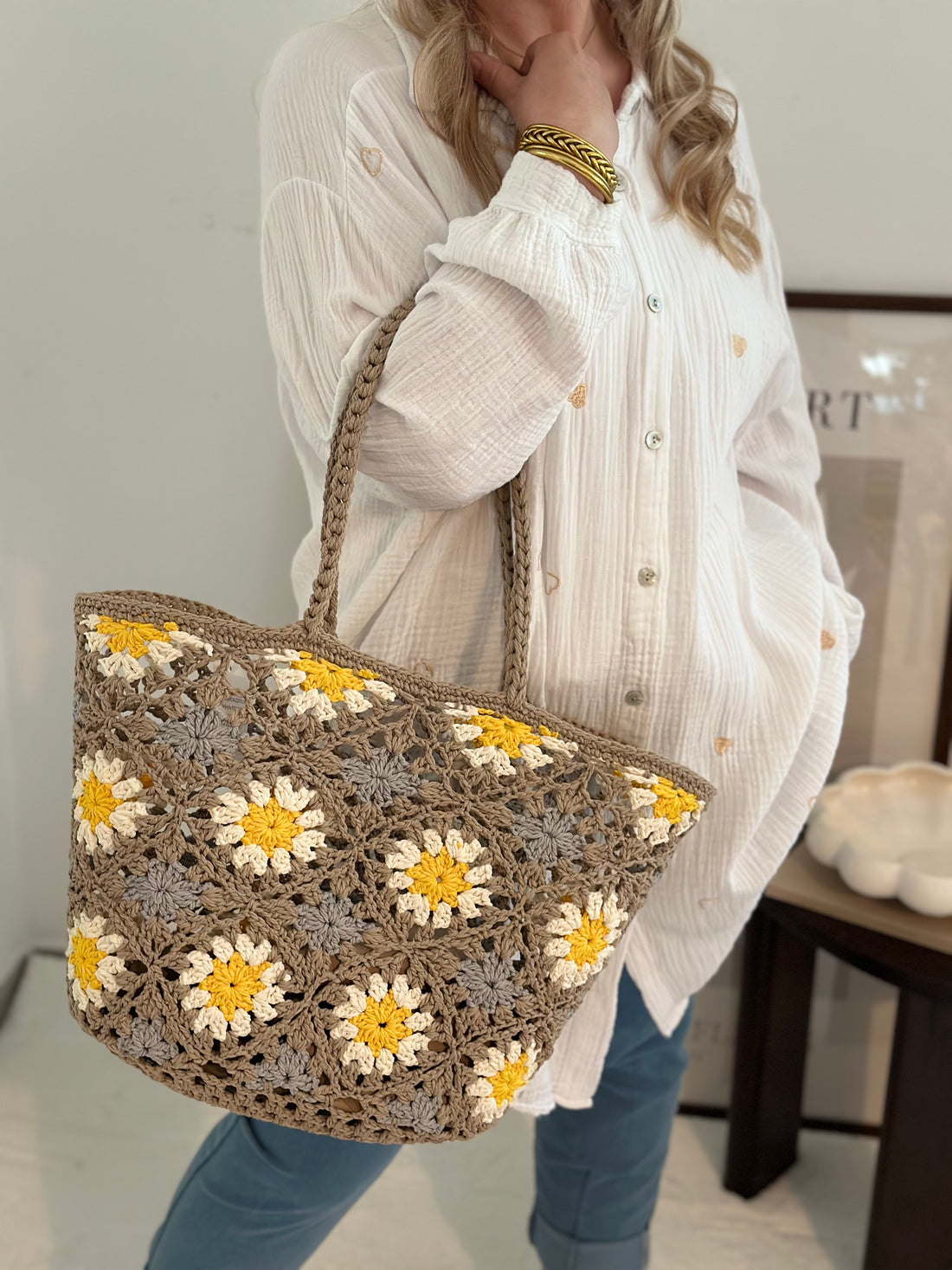 Panier Marguerites Beige