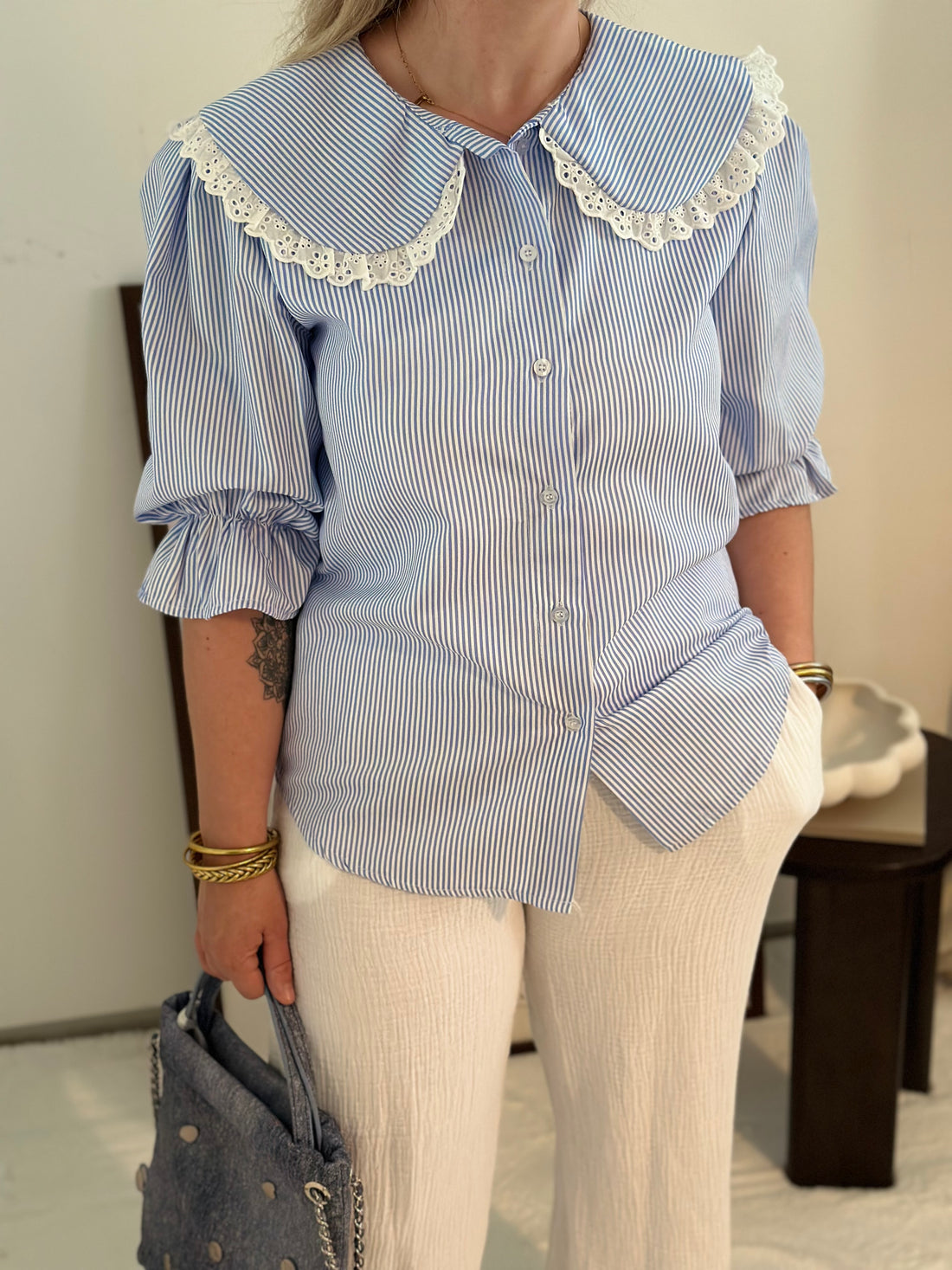 Chemise Col Claudine Bleu