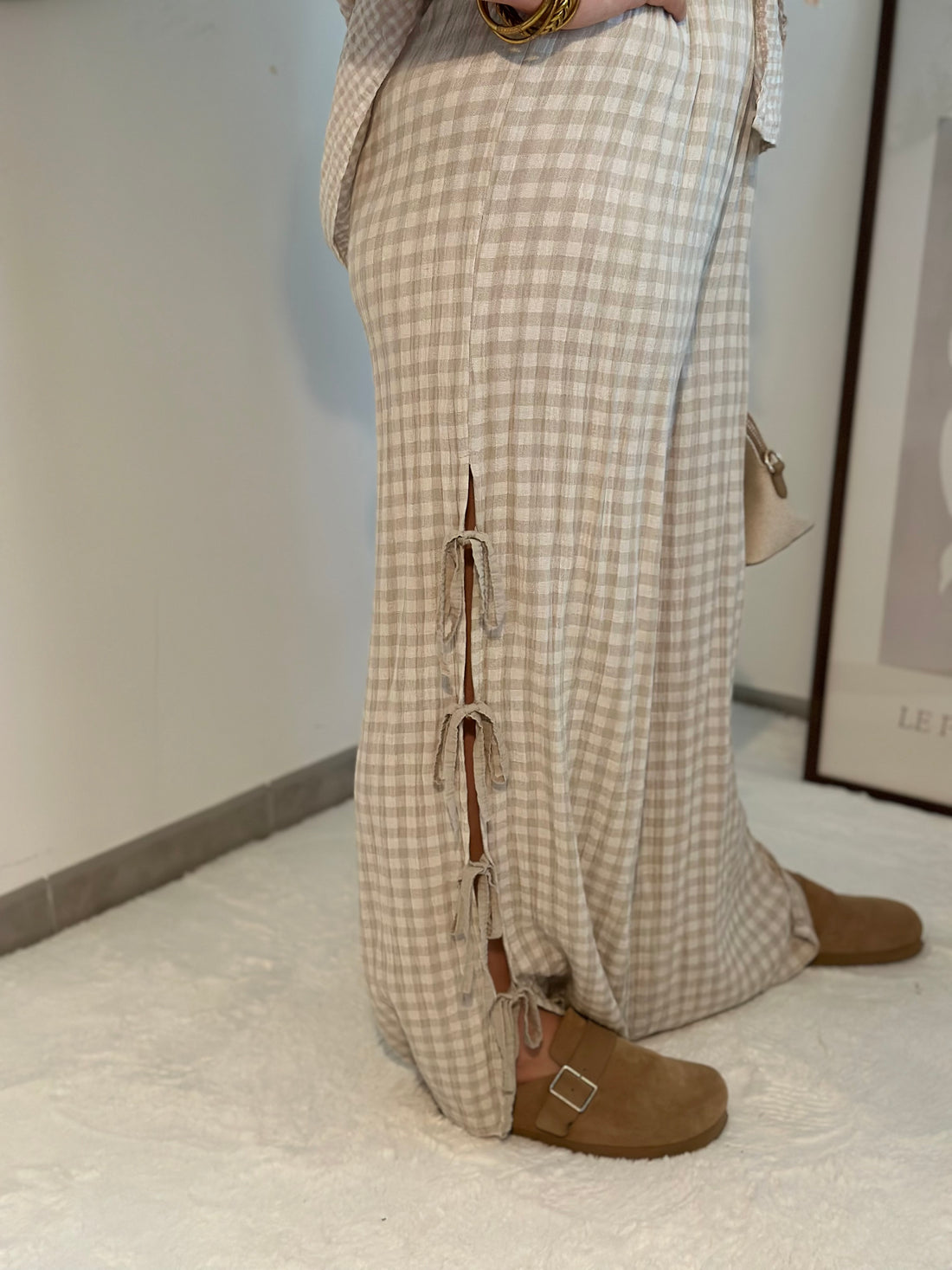 Pantalon Vichy Noeuds Beige